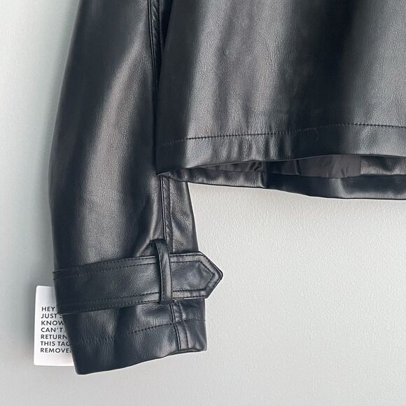 NEW Faux Leather Jacket Asos Women's Size M Cropped Double-Breasted Moto Chic - Picture 8 of 14